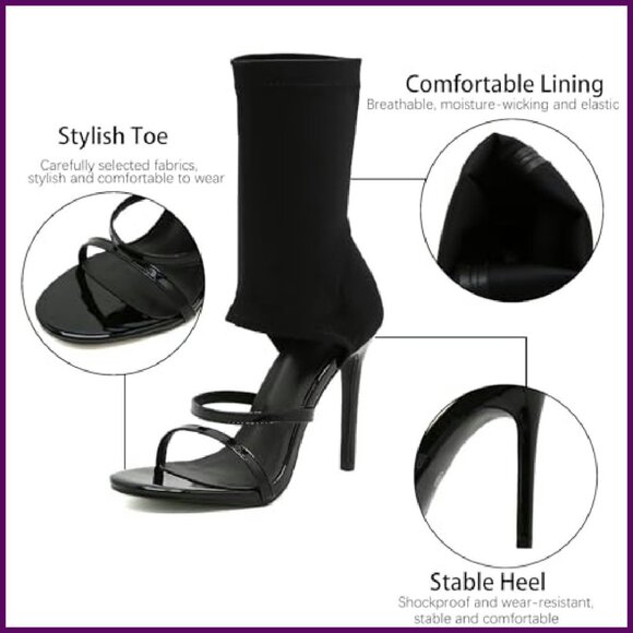 Stiletto Gladiator Sandals High Top Open Toe Stretch Fabric Heels - Picture 6 of 8